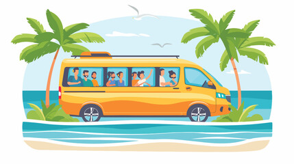 Minivan with passengers on the background of a tropic