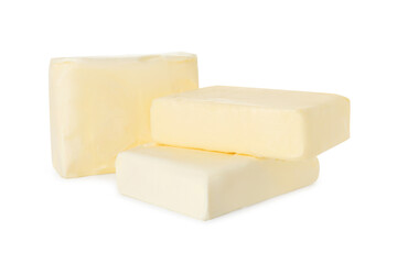 Blocks of tasty butter isolated on white