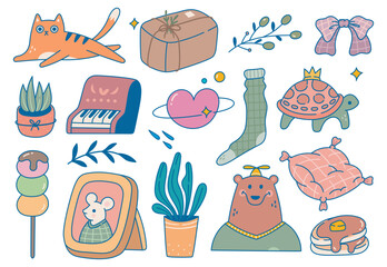 set of kawaii cartoon doodle design elements - 791526277
