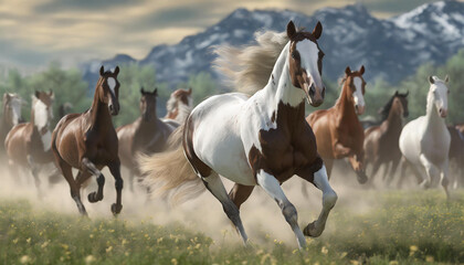 Wild Beauty Unleashed: A Photorealistic Depiction of an American Paint Horse in Full Stride