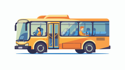 Passenger bus with Smiling driver in Windows. Vector