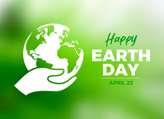 Happy Earth Day poster with hand holding planet earth stock photo images. Environmental protection icon. Template for background, banner, card. April 22 each year. Important day