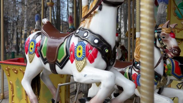 Fairground Vintage Carousel, Close-up of vintage carousel horse ride attraction