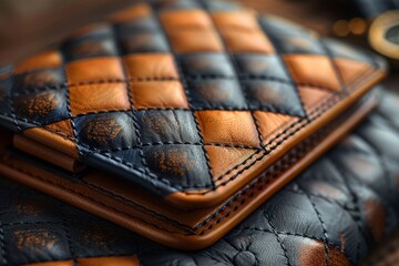 Luxury brown leather male wallet purse on black background shot in a studio for fashion ads marketing. Generative AI.