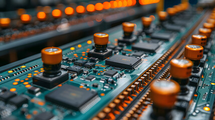 Advanced Technology Concept Visualization: Circuit Board CPU Processor Microchip Starting Artificial Intelligence Digitalization of Neural Networking and Cloud Computing. Digital Lines Move Data