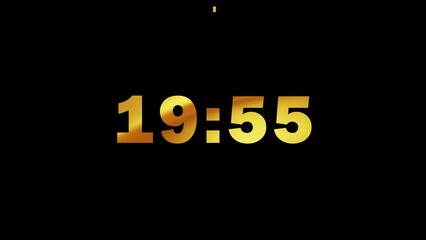 Golden 20-Minutes Countdown on Black Background. Timer from 20 Minutes to 0 Seconds in Ultra HD 4K Video Animation.