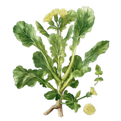 Lactuca, lettuce, Lactuca virosa, Watercolor illustration