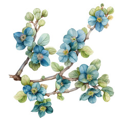 Branch with blue flowers and leaves, Nature
