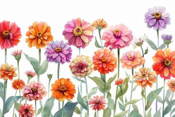 watercolor of zinnia flowers frame,botanical border, organic shape decorated,intricate detailed,white background. ai generated