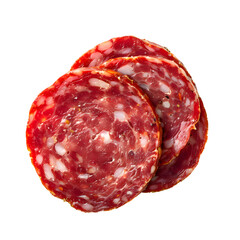 Salami slice top view isolated on transparent background