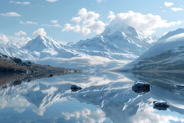 The landscape of the river on the background of the mountains.