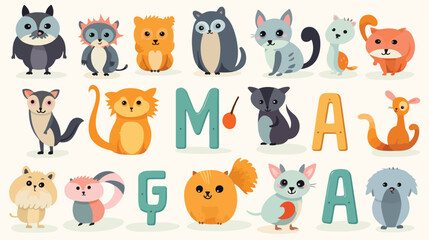 English alphabet with cute animals vector illustrat