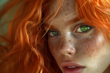 Red-haired girl with green eyes.
