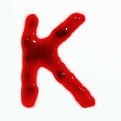 3d render of isolated blood or red wine alphabet letters top view.