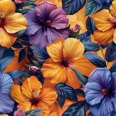 Seamless Pattern featuring Lush and Vibrant Tropical Flowers