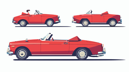 Red cabriolet two angle set. Car with driver woman si