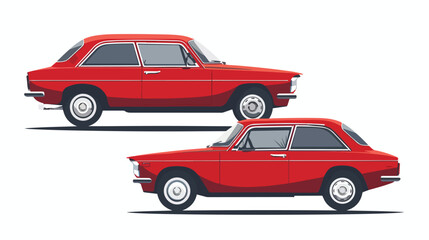 Red car two angle set. Car front and rear view. Vector