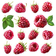Collection of raspberries transparent background