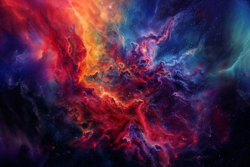 Fototapeta na wymiar vibrant multi-colored nebula in space with swirling clouds, abstract colorful background