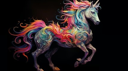 Fototapeta na wymiar Illustration of a Unicorn on a Black Background