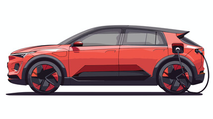 Red electric compact CUV isolated. Electric car is ch - obrazy, fototapety, plakaty