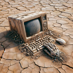 old computer lost in the desert - 791538442
