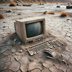 old computer lost in the desert - 791538460
