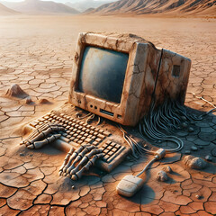 old computer lost in the desert - 791538491