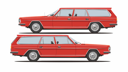 Red station wagon car two angle set. Car with driver - obrazy, fototapety, plakaty