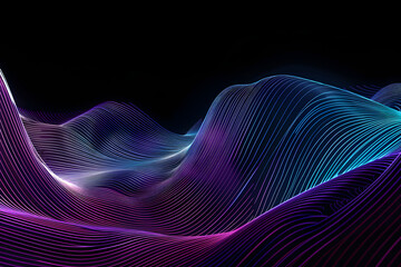 Futuristic neon lines in vibrant shades of purple and blue. Stunning neon art on black background.