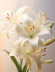 Close up of bouquet of white beautiful lilies flowers 