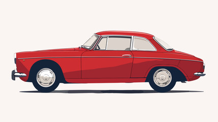 Retro red car vintage isolated. Side view. Vector fla