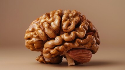 Anatomical human brain made from nuts (walnut, almond, cashew).