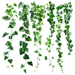 Set of green leaves transparent background