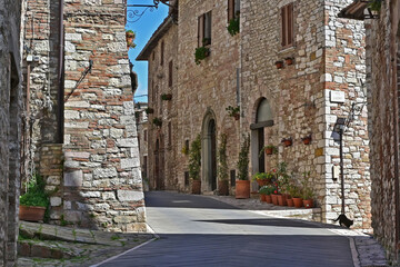 Corciano, vicoli, strade, case del vecchio borgo - Perugia, Umbria	