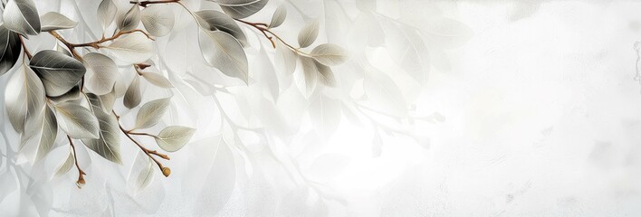White and Grey Misty Background Featuring Leaves with Golden Edges