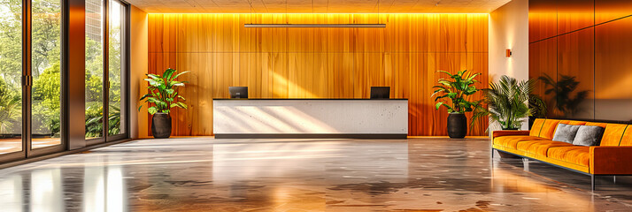 Modern Business Lobby with Elegant Design, Spacious and Bright with Contemporary Furnishings