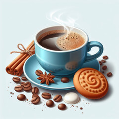 A cup of coffee with foam in a coffee machine, with cookies lying next to it.