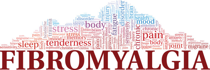 Fototapeta premium Fibromyalgia word cloud conceptual design isolated on white background.