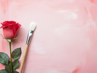Obraz na płótnie Canvas Paintbrush on an empty rose background, with copy space for photo text or product, blank empty copyspace symbolizing the idea