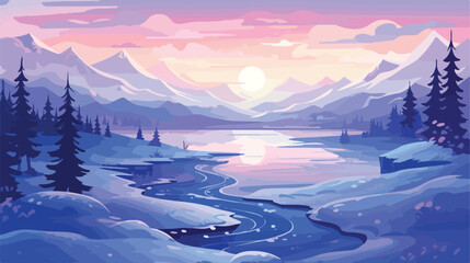 Fantasy beautiful winter landscape vector illustrat