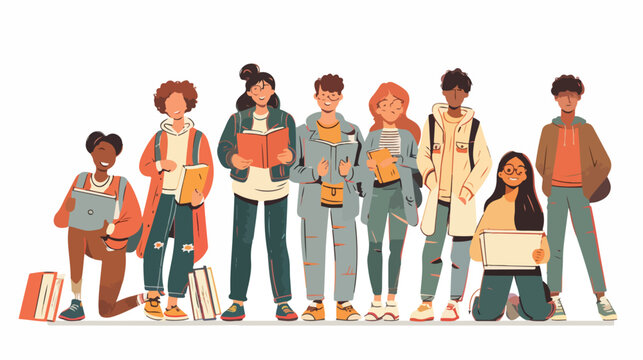 A group of teenagers diverse college or university 