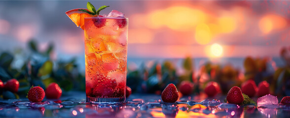 Cocktail fragola, estate, tramonto