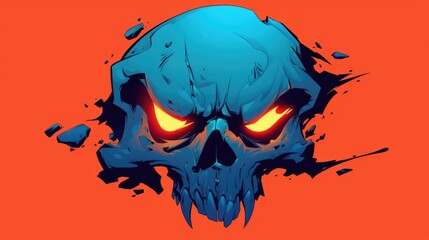 Iconic 2d illustration of an enraged cartoon skull symbolizing death set apart for use as a logo or emblem