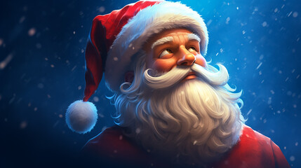 Santa Claus Head with face, beard and hat. Christmas character cartoon vector illustration, Hat, beard, mustache, glasses, eyebrows. Portrait of a happy Santa Claus
 - obrazy, fototapety, plakaty
