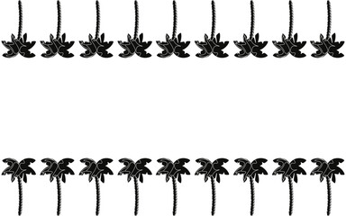 Summer Frame from palm tree in trend Woodcut Cordel style. Tropical plant Border isolated white background. Brutal Nature Frame. Vector can used tourism travel banner template. Editable stroke. EPS 10