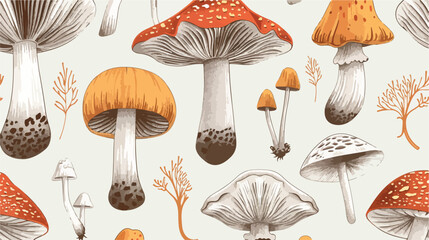Beautiful inedible hallucinogenic fungus seamless pat - obrazy, fototapety, plakaty
