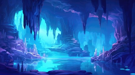 Serene underwater cave with enchanting bioluminescence - obrazy, fototapety, plakaty