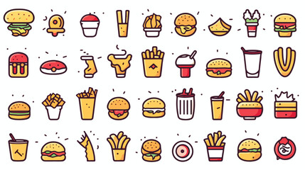 Fast food thin line web icons set. Outline stroke i
