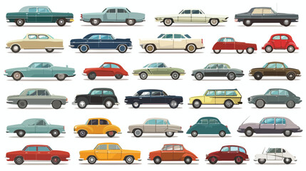 Big set of different models of cars. Vector flat style
